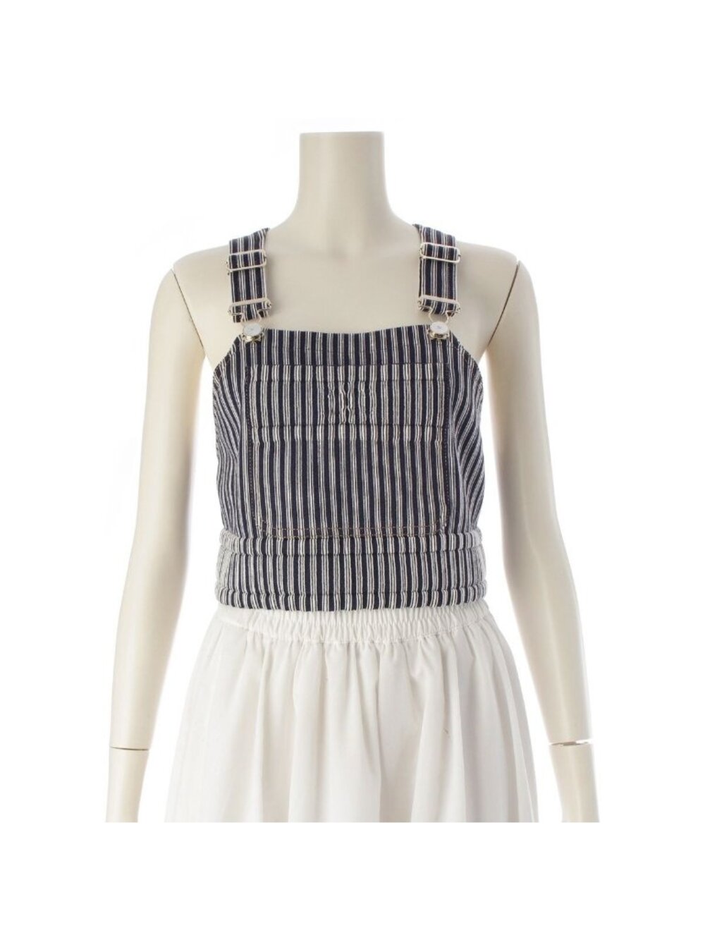 Chanel CC Logo Striped Bustier Top Navy White 34